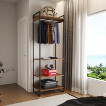 Closet Modulado Estilo Industrial Solteiro Loft Amêndoa Cabideiro Ferro Preto
