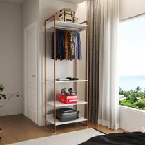 Closet Modulado Estilo Industrial Solteiro Loft Branco Cabideiro Base Cobre