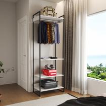 Closet Modulado Estilo Industrial Solteiro Loft Branco Cabideiro Ferro Preto