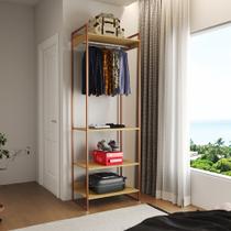Closet Modulado Estilo Industrial Solteiro Loft Canela Cabideiro Base Cobre