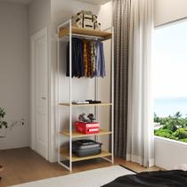 Closet Modulado Estilo Industrial Solteiro Loft Canela Cabideiro Ferro Branco