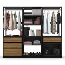 Closet Modular Verona com 3 Peças Preto com Cinamomo Batrol