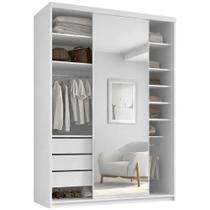 Closet Solteiro 1 Porta de Correr Com Espelho 3 Gavetas 139cm MDF Sonni R02 Branco - Lyam Decor