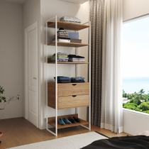 Closet Solteiro Estilo Industrial Loft 1 Módulo com Gaveta Amêndoa Ferro Branco Closet Solteiro Estilo Industrial Loft 1 Módulo com Gaveta Amêndoa Ferro Branco