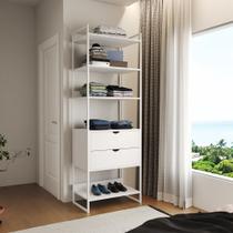 Closet Solteiro Estilo Industrial Loft 1 Módulo com Gaveta Branco Ferro Branco - CASA PRIME