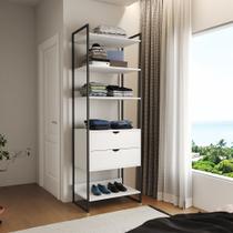 Closet Solteiro Estilo Industrial Loft 1 Módulo com Gaveta Branco Ferro Preto Closet Solteiro Estilo Industrial Loft 1 Módulo com Gaveta Branco Ferro Preto