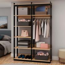 Closet Wood Preto Organização Elegante com Módulo Cabideiro e Prateleira Closet Wood Preto Organização Elegante com Módulo Cabideiro e Prateleira
