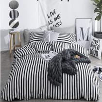 CLOTHKNOW Striped Duvet Cover Sets Queen Cotton White Black Bedding Sets Full Farmhouse Bedding Queen Sets Ticking Bedding 3Pcs Bedding Sets