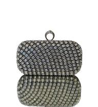 Clutch Anel Luxo Preta com Detalhes Pedraria Prata