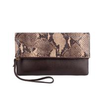 Clutch de couro com alça de mão Nikki café cobra Feminino