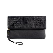 Clutch de couro croco com alça de mão Nikki preto Feminino