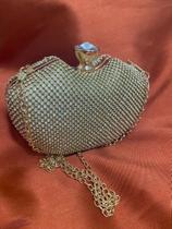 Clutch moda festa balada em manta de strass dourada