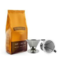 Coador de Café em Aço Inox e Café Di Famiglia Moído 250g