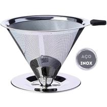 Coador de Café Inox Filtro Reutilizavel Malha Inox Fina com Alça Silicone N103
