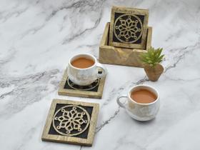 Coasters STORE INDYA, quadrado de madeira com suporte, conjunto de 4 Coasters STORE INDYA, quadrado de madeira com suporte, conjunto de 4