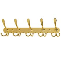 Coat Rack Deap, montado na parede, 5 ganchos triplos, aço inoxidável, dourado