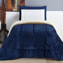 Coberdrom Apollo Solteiro Sherpa Manta Flannel Toque Lã de Carneiro - Azul Marinho
