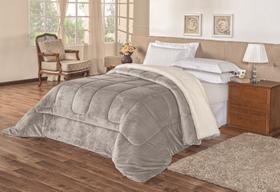 Coberdrom Casal Queen Dupla Face Sherpa e Manta cinza