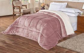 Coberdrom Casal Queen Sherpa Pele de Carneiro e Manta Soft Plush Edredom Rosê 1 Peça
