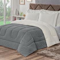 Coberdrom Casal Queen Veneza 1 Peça Manta Sherpa Fleece Cinza