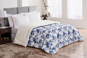 Coberdrom Casal Queen Winter 100% Algodão / Sherpa 01 Peça - Floral Azul