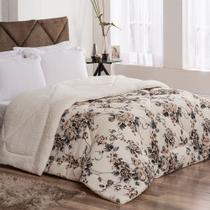 Coberdrom Casal Queen Winter 100% Algodão / Sherpa 01 Peça - Floral Marrom