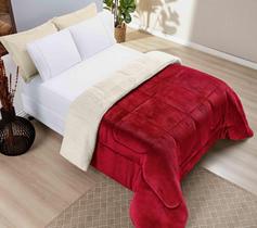 Coberdrom Casal Sherpa e Manta Flannel Toque de Carneiro Vermelho