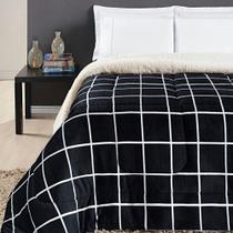 Coberdrom Cobertor Brooklyn King Sherpa Manta Flannel Quadriculado - Preto