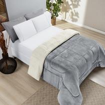 Coberdrom Cobertor Edredon QUEEN CINZA Dupla Face Flannel Sherpa 2,40x2,20m