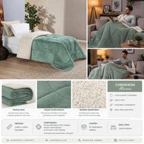 Coberdrom Cobertor Edredon Solteiro Liso Verde Alecrim Dupla Face Flannel Sherpa 2,40x1,50m