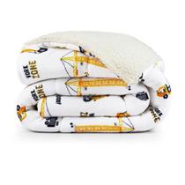 Coberdrom Cobertor Lutti Solteiro Quarto Cama Infantiil Sherpa Manta Toque Lã De Carneiro Trator Caminhão Branco