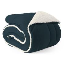 Coberdrom Cobertor Queen 1 Peça Maya Manta Soft E Sherpa De Carneiro 100% Poliéster - Azul