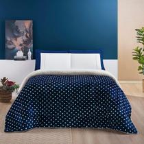 Coberdrom cor utilizada Estampado Sherpa E Flannel Petit Poá Queen 01 Peça Manta Alta 150g - Marinho