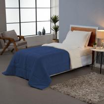 Coberdrom Daily Solteiro Soft Sherpa Dupla Face Poliéster Azul Marinho