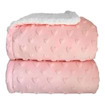 Coberdrom de Berço Manta Plush e Sherpa Hearts Rosa 110x90cm