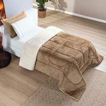 Coberdrom Diamond Solteiro Sherpa Com Manta Flannel 01 Peça - Cáqui Coberdrom Diamond Solteiro Sherpa Com Manta Flannel 01 Peça - Cáqui
