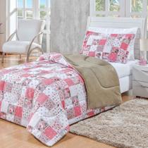 Coberdrom Dupla Face Estampado Rosê para Solteiro 01 Peça - Bordados Ricardo