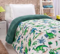 Coberdrom Edredom Dupla Face Malha Solteiro Infantil Manta Soft Dinossauro - Chique Decor