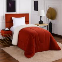 Coberdrom Edredom Pele De Carneiro Solteiro Sherpa Dupla Face Terracota Extra Macio