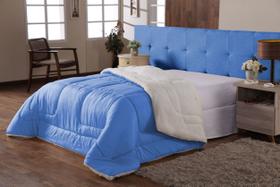 Coberdrom Edredom Sherpa Casal Queen Pele de Carneiro Azul