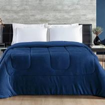 Coberdrom em Malha e Manta Soft Queen Dupla Face Marinho