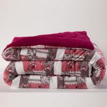 Coberdrom Estampado Avulso Patchwork Rosê/Vinho QUEEN - Dupla Face Manta Microfibra Cobertor Quente Macio
