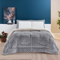 Coberdrom Estampado Sherpa e Flannel Petit Poá Solteiro 01 Peça Manta Alta 150g - Cinza