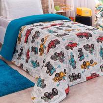 Coberdrom Fantasy Carros Solteiro Dupla Face Manta Soft Com Malha 100% Algodão - Azul
