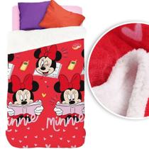 Coberdrom Infantil Fleece Dupla Face Minnie Disney - Cobertor Edredom - Textura Lã Carneiro - Lepper