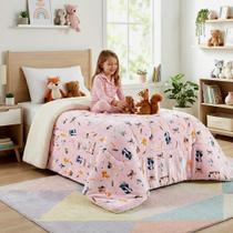 Coberdrom Infantil Raposinha Tutti Kids Dupla Face Flannel Sherpa 2,40x1,50m Solteiro