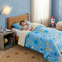 Coberdrom Infantil Solteiro Astronauta Bouti Kids Dupla Face Flannel Sherpa 2,40x1,50m
