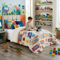 Coberdrom Infantil Solteiro Dinossauros Bouti Kids Dupla Face Flannel Sherpa 2,40x1,50m