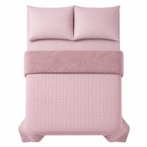 Coberdrom King Dupla Face Dots Matelassê com Sherpa Marinho