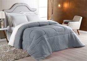 Coberdrom king Size Dupla Face - Sherpa com Manta Coral Fleece Cinza